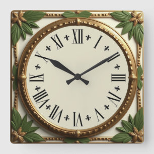 Art Deco Leafs Quadratische Wanduhr