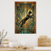 Art Deco Leaping Black Cat Wall Art Poster (Küche)