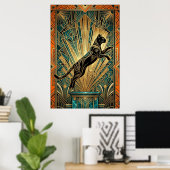 Art Deco Leaping Black Cat Wall Art Poster (Heimbüro)