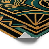 Art Deco Leaping Rabbit Gold & Teal Art Poster (Ecke)
