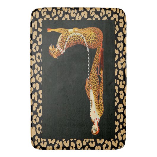 Art Deco Leopard Lady (ERTE) Leopard Skin Bath Mat Badematte (Vorderseite Vertikal)