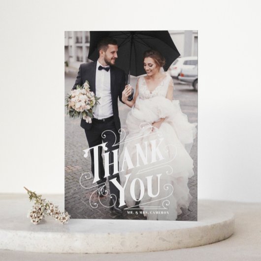 Art Deco Lettering Foto Wedding Dankeskarte
