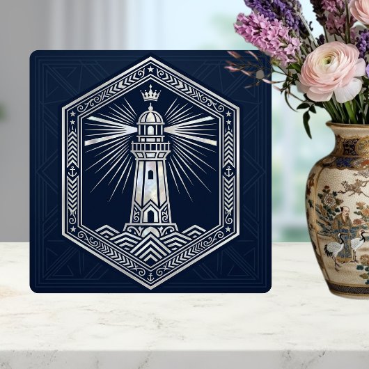 Art Deco Leuchtturm Nautisches Silberdesign Fliese