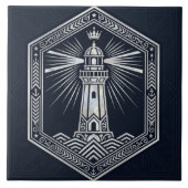Art Deco Leuchtturm Nautisches Silberdesign Fliese (Vorderseite)