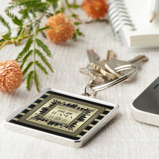 Art Déco Liebe & danke Hochzeit Champagner Gold Gl Schlüsselanhänger (Seite)