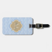 Art Deco Light Blue Fish Scales Tan Monogram Name Gepäckanhänger (Vorderseite horizontal)