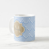 Art Deco Light Blue Fish Scales Tan Monogram Name Kaffeetasse (Vorderseite Links)