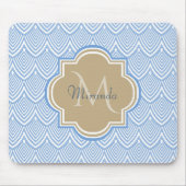 Art Deco Light Blue Fish Scales Tan Monogram Name Mousepad (Vorne)