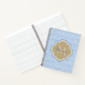 Art Deco Light Blue Fish Scales Tan Monogram Name Notizbuch (Innenseite)