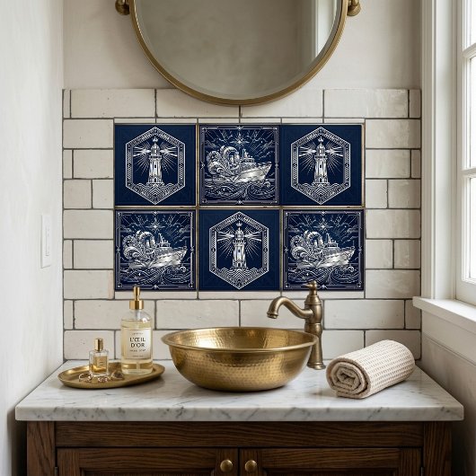 Art Deco Lighthouse Nautical Silver Design Fliese