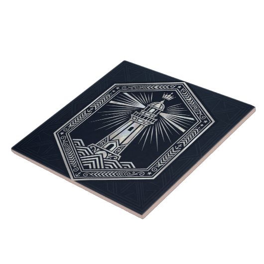 Art Deco Lighthouse Nautical Silver Design Fliese (Seite)