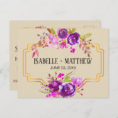 Art Deco Lila Floral Wasserfarbe Save the Date Ankündigungspostkarte (Vorne/Hinten)