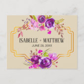 Art Deco Lila Floral Wasserfarbe Save the Date Ankündigungspostkarte (Vorderseite)