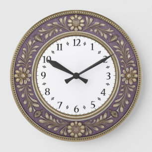 Art Deco Lila Große Wanduhr
