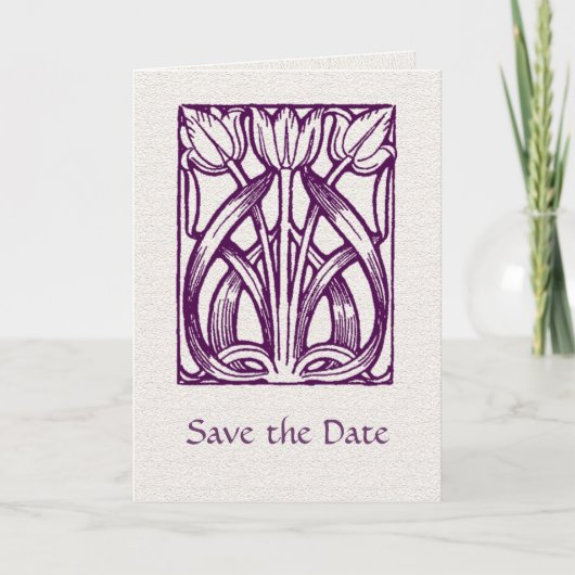 Art Deco Lila Tulips Save the Date Karte (Vorderseite)