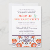 Art Deco Lila und Orange Blumenzehen Einladung (Vorderseite)