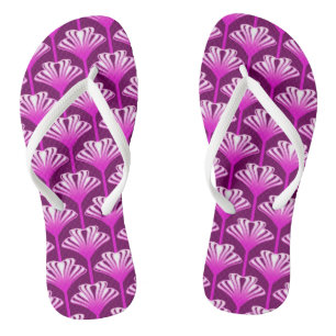 Art Deco Lilie, Amethystpurpur und Orchidee Badesandalen