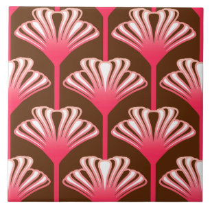 Art Deco-Lilie, dunkelbraun und korallenrosa Fliese