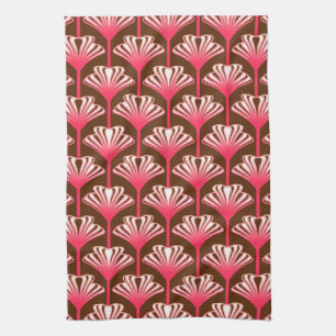 Art Deco-Lilie, dunkelbraun und korallenrosa Handtuch
