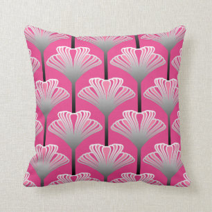 Art Deco Lilie, Fuchsia Rosa und Silber Grau Kissen