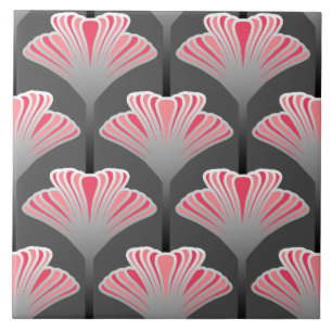 Art Deco-Lilie, Grau und Korallenrosa Fliese