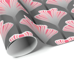 Art Deco Lilie, Grau und Korallenrosa Geschenkpapier
