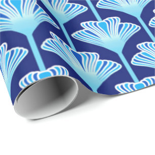 Art Deco Lilie, Kobaltblau, Aqua und Weiß Geschenkpapier
