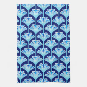 Art Deco-Lilie, Kobaltblau, Aqua und Weiß Handtuch