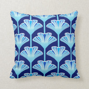 Art Deco-Lilie, Kobaltblau, Aqua und Weiß Kissen
