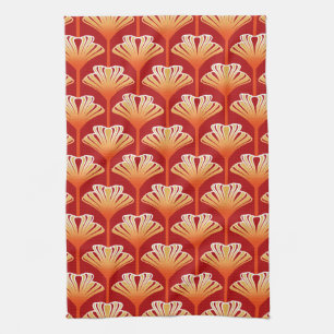 Art Deco Lilie, Tangerine Orange und Gold Geschirrtuch
