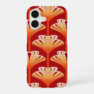 Art Deco Lilie, Tangerine Orange und Gold iPhone 16 Hülle