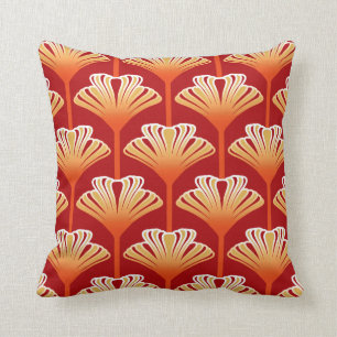 Art Deco Lilie, Tangerine Orange und Gold Kissen