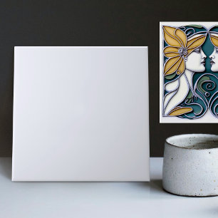 Art Deco Lilien passend einfarbig Hellblau Fliese