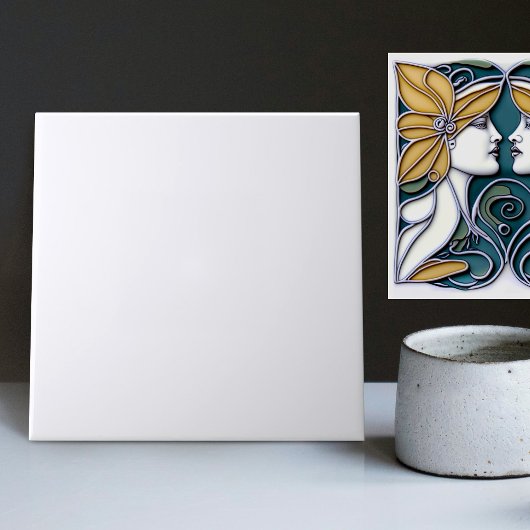 Art Deco Lilies Matching Unicolor Light Blue Ceram Fliese