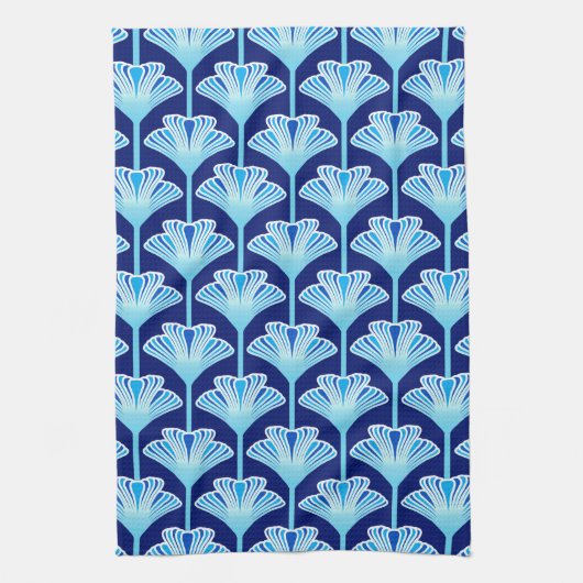 Art Deco Lily, Cobalt Blue, Aqua und White Handtuch (Vertikal)
