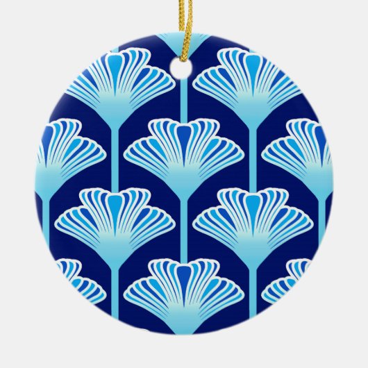 Art Deco Lily, Cobalt Blue, Aqua und White Keramik Ornament (Vorne)