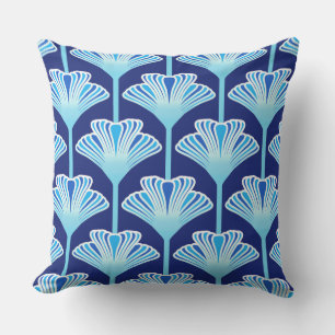 Art Deco Lily, Cobalt Blue, Aqua und White Kissen