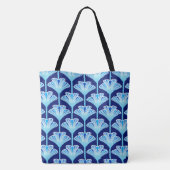 Art Deco Lily, Cobalt Blue, Aqua und White Tasche (Rückseite)