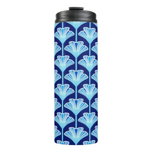 Art Deco Lily, Cobalt Blue, Aqua und White Thermosbecher (Vorderseite)