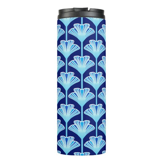 Art Deco Lily, Cobalt Blue, Aqua und White Thermosbecher (Rückseite)