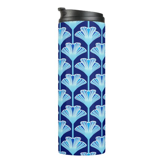 Art Deco Lily, Cobalt Blue, Aqua und White Thermosbecher (Nach rechts gedreht)