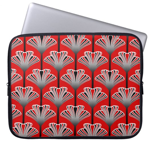 Art Deco Lily, Deep Red and Gray / Grau Laptopschutzhülle (Vorderseite)