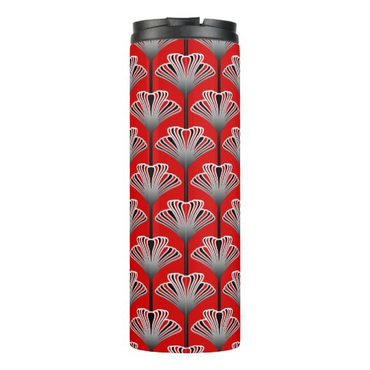 Art Deco Lily, Deep Red and Gray / Grau Thermosbecher (Rückseite)