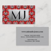 Art Deco Lily, Deep Red and Gray / Grau Visitenkarte (Vorne/Hinten)