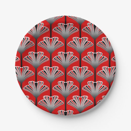 Art Deco Lily, Deep Red und Silver Gray / Grau Pappteller (Vorderseite)