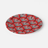 Art Deco Lily, Deep Red und Silver Gray / Grau Pappteller (Schrägansicht)