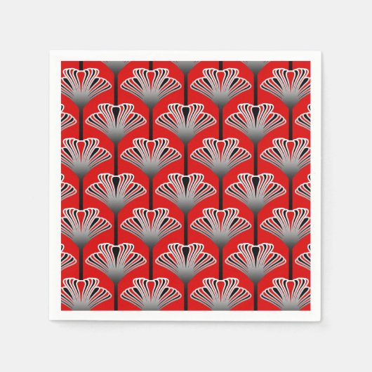 Art Deco Lily, Deep Red und Silver Gray / Grau Serviette (Vorderseite)
