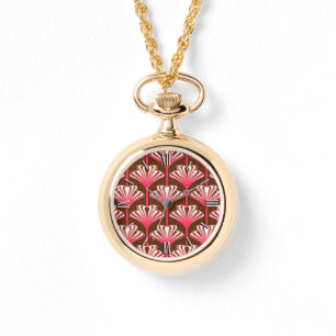 Art Deco Lily, Dunkelbraun und Korallenrosa Armbanduhr