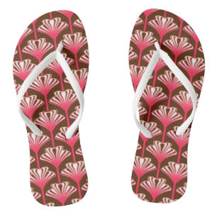 Art Deco Lily, Dunkelbraun und Korallenrosa Badesandalen