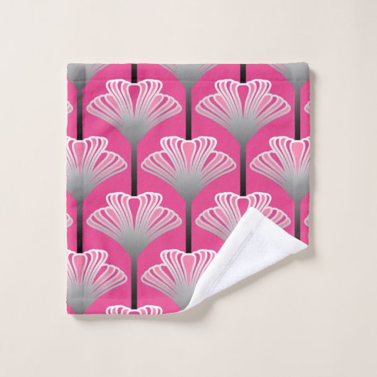 Art Deco Lily, Fuchsia Pink und Silver Grau Badhandtuch Set (Waschlappen)